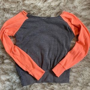 Comfy grey/orange crew cut sweater